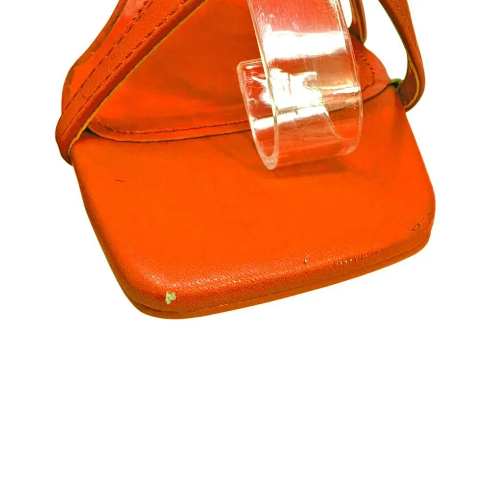 Zara Orange Strappy Square Toe Sandal Heels‎